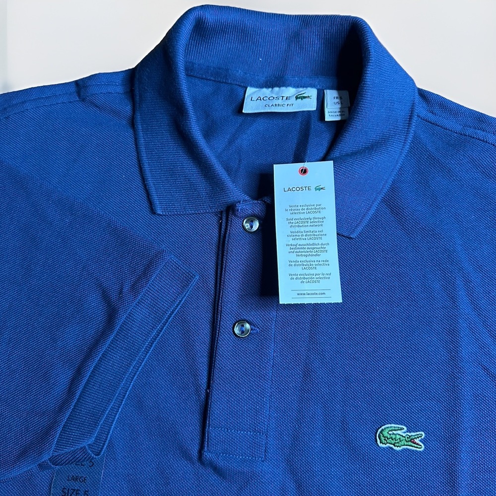NEW Lacoste Polo Shirt Mens Large/5 Navy Classic Fit Short Sleeve Pique Cotton